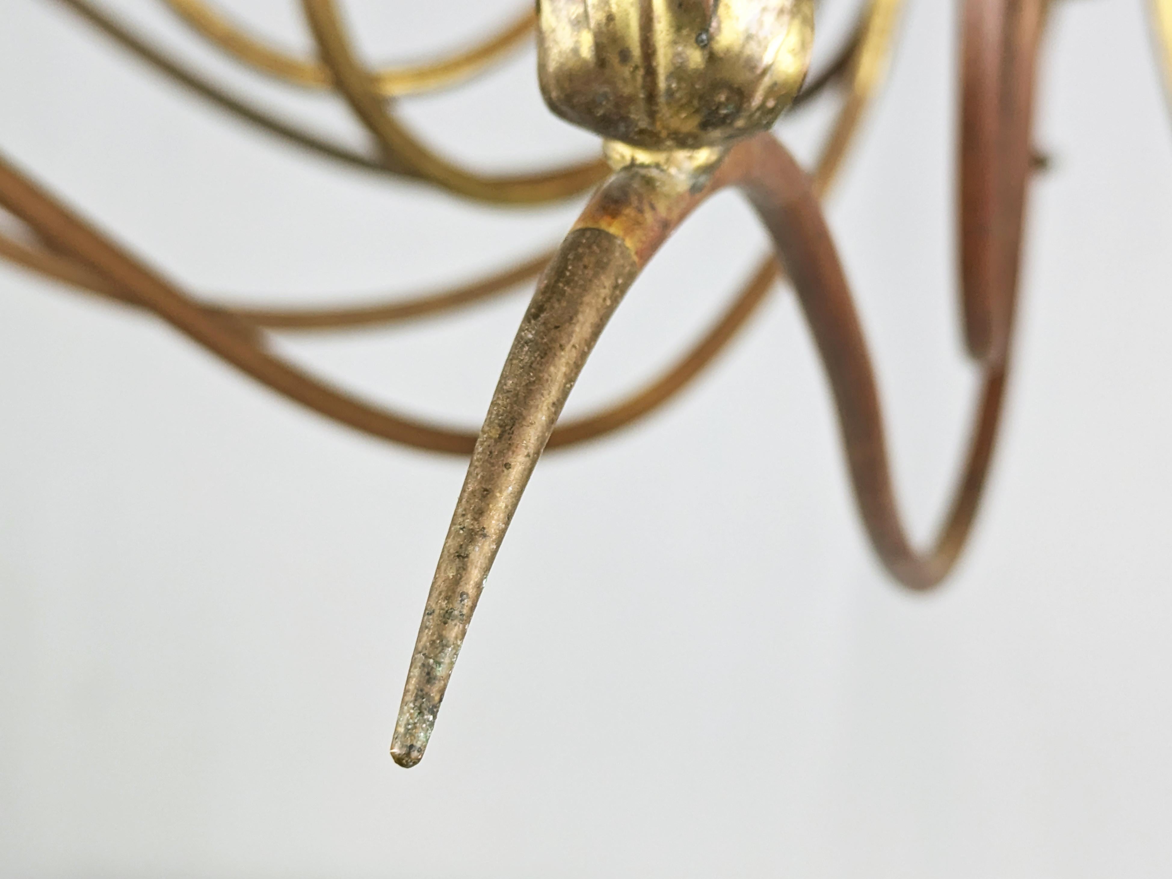 Grande lampadario italiano a 20 luci in ottone degli anni '40 in vendita 2