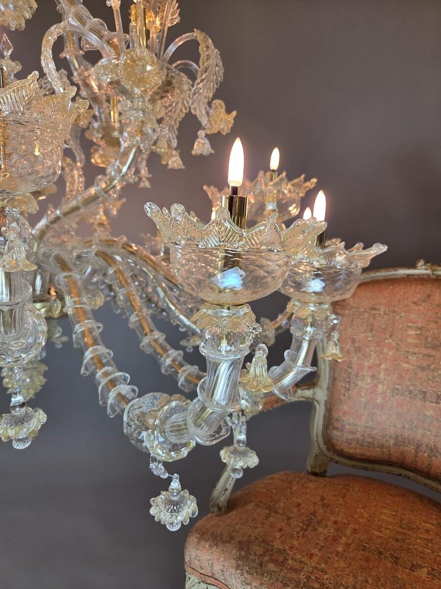 Grande lampadario a 20 luci in vetro di Murano, XX secolo in vendita 5