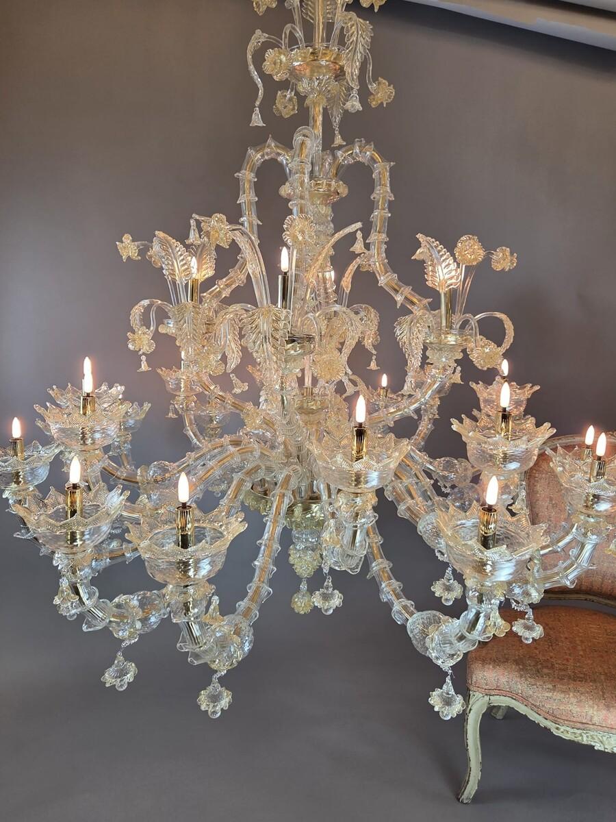 Grande lampadario a 20 luci in vetro di Murano, XX secolo in vendita 6