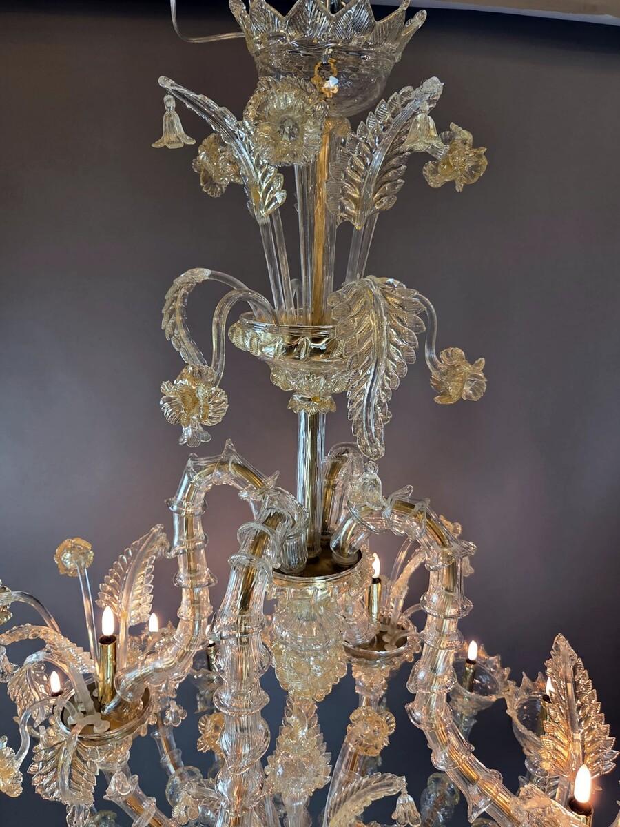 Grande lampadario a 20 luci in vetro di Murano, XX secolo in vendita 2