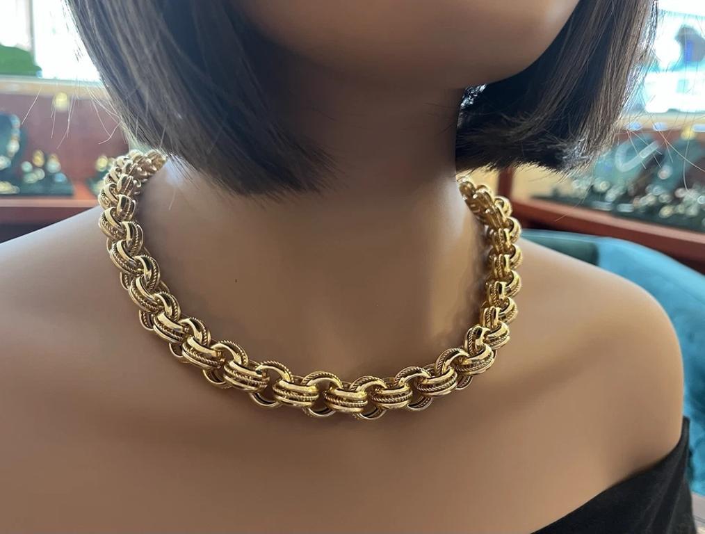Grand collier à maillons câbles ronds texturés de 20 pouces en or jaune 14 carats Bon état - En vente à La Jolla, CA