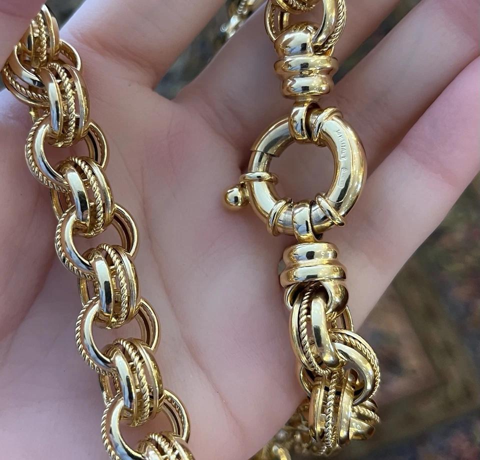 Grand collier à maillons câbles ronds texturés de 20 pouces en or jaune 14 carats Unisexe en vente