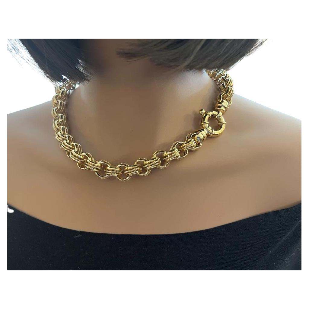 Grand collier à maillons câbles ronds texturés de 20 pouces en or jaune 14 carats en vente