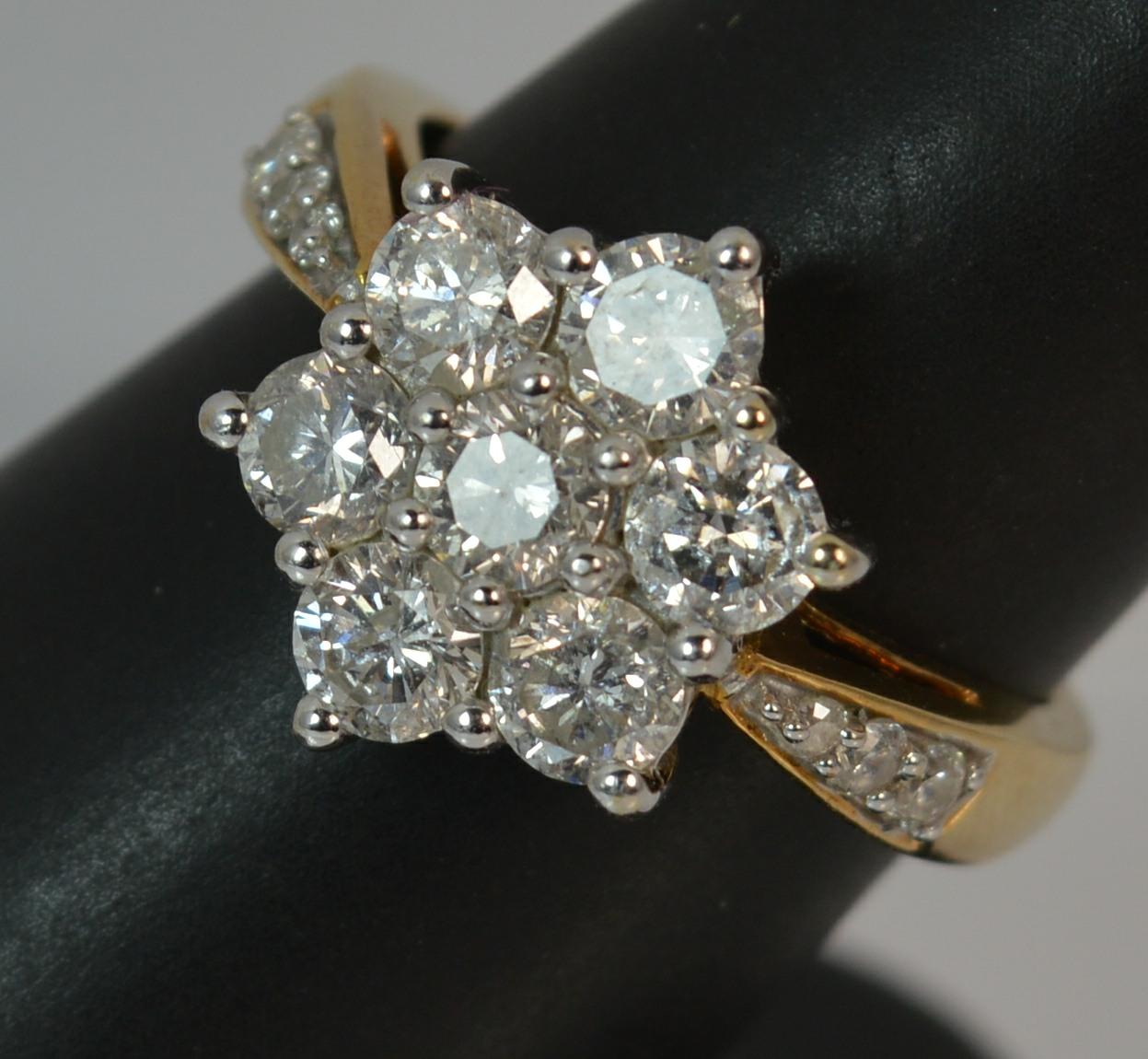 Large 2.00 Carat Diamond and 18 Carat Gold Daisy Cluster Ring 5