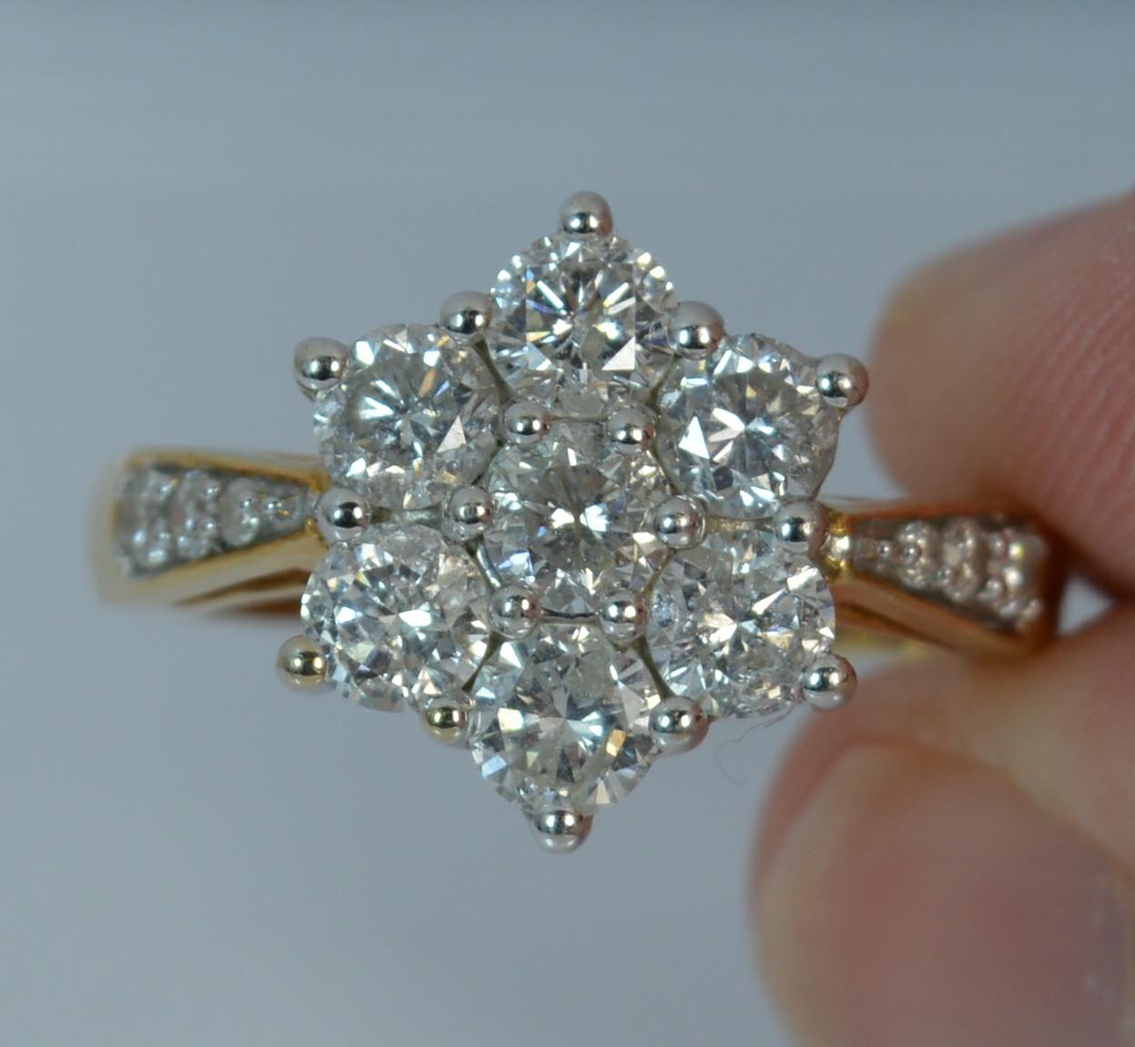Round Cut Large 2.00 Carat Diamond and 18 Carat Gold Daisy Cluster Ring