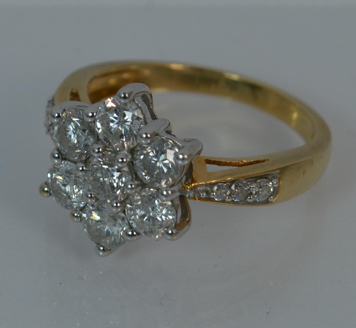 Large 2.00 Carat Diamond and 18 Carat Gold Daisy Cluster Ring In Excellent Condition In St Helens, GB
