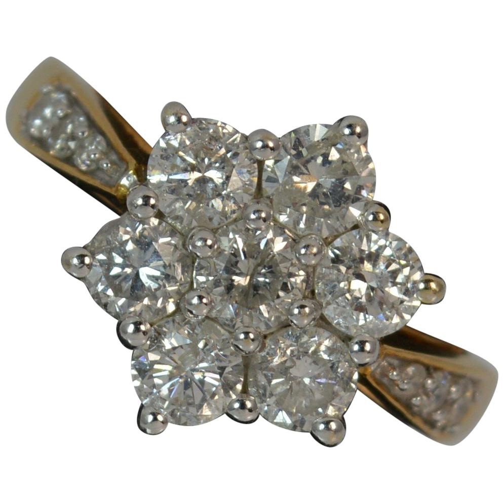 Large 2.00 Carat Diamond and 18 Carat Gold Daisy Cluster Ring