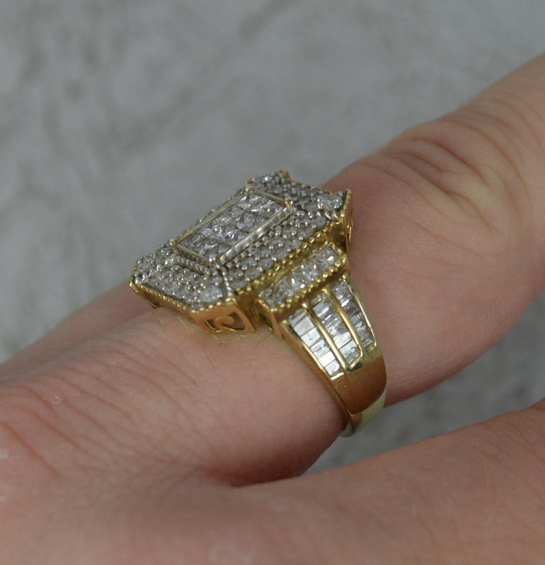 Princess Cut Large 2.00ct Diamond 9ct Gold Cluster Bling Ring