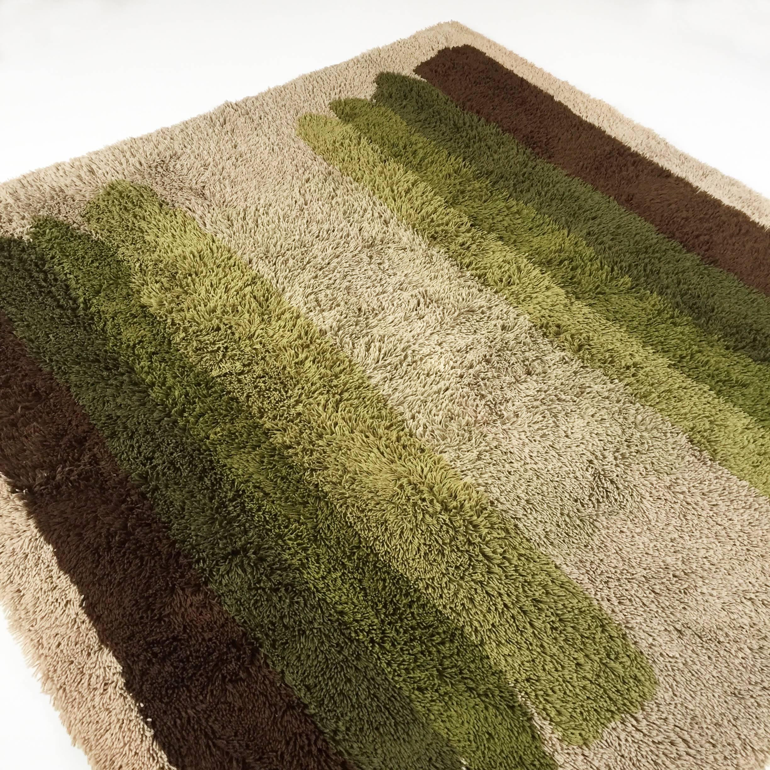 Acrylic xl Vintage 1970s Modernist Multi-Color High Pile Rya Rug by Desso, Netherlands