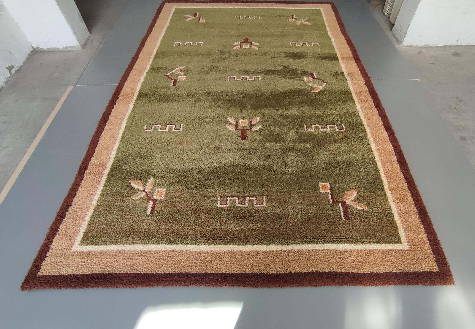 Hand-Knotted Large Handmade Soft Wool Tibetan Rug Geometrical Décor, 1960s For Sale