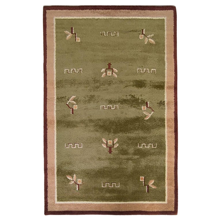 Large Handmade Soft Wool Rug Geometrical Décor, 1960s For Sale at 1stDibs