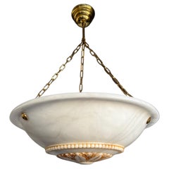 Timeless Design & Large Diam. 20.3Ø  Antique White Alabaster Pendant, Chandelier
