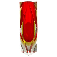 Vintage Large Red Murano Glass Sommerso Vase by Flavio Poli Attributed, Italy 1970s