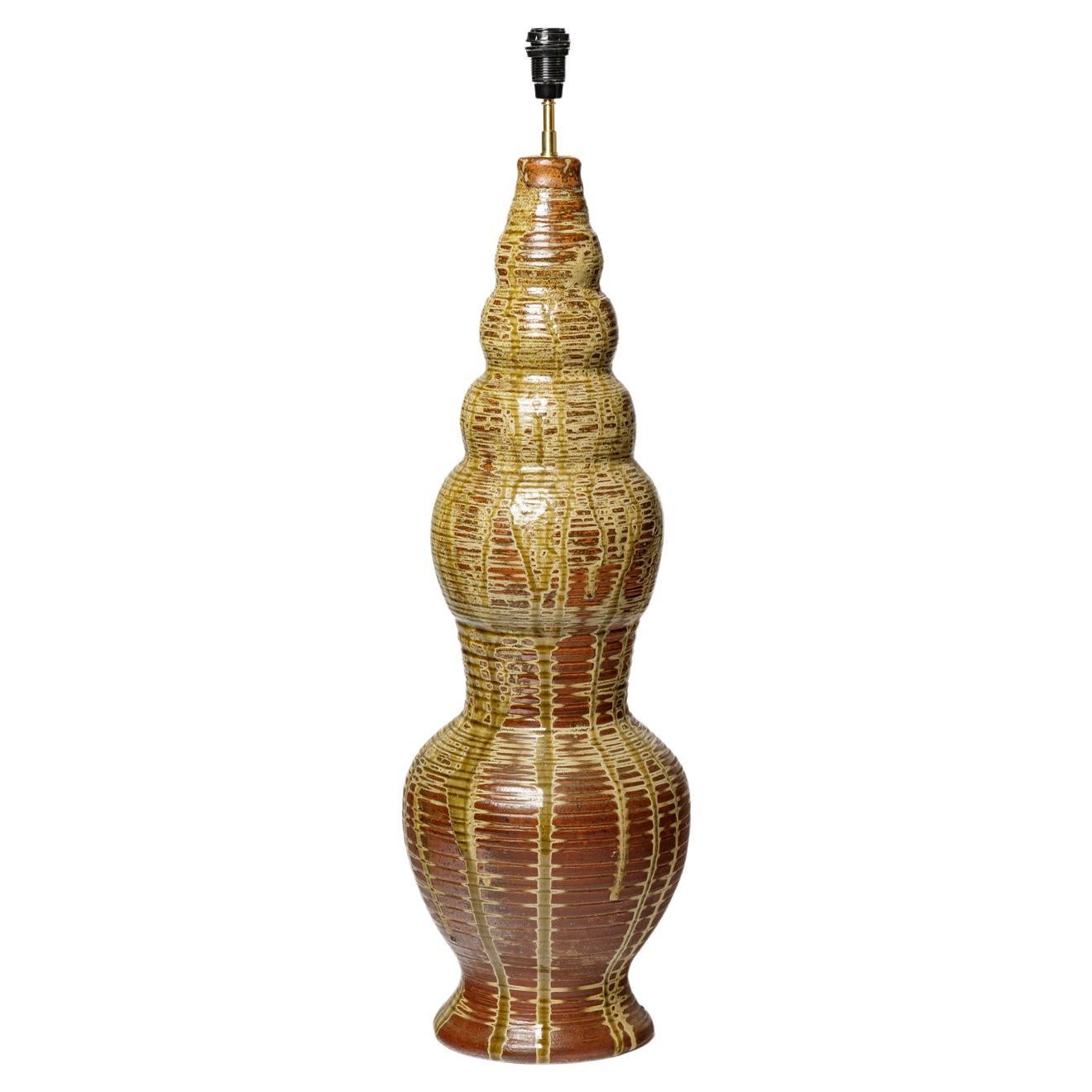 Große braune Keramik-Boden- oder Tischlampe Saint Amand 70 cm im Angebot