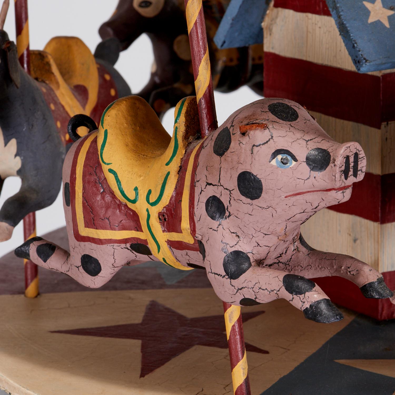 Large 20th C. Americana Folk Art Carousel with Painted Farm Animals For Sale 3