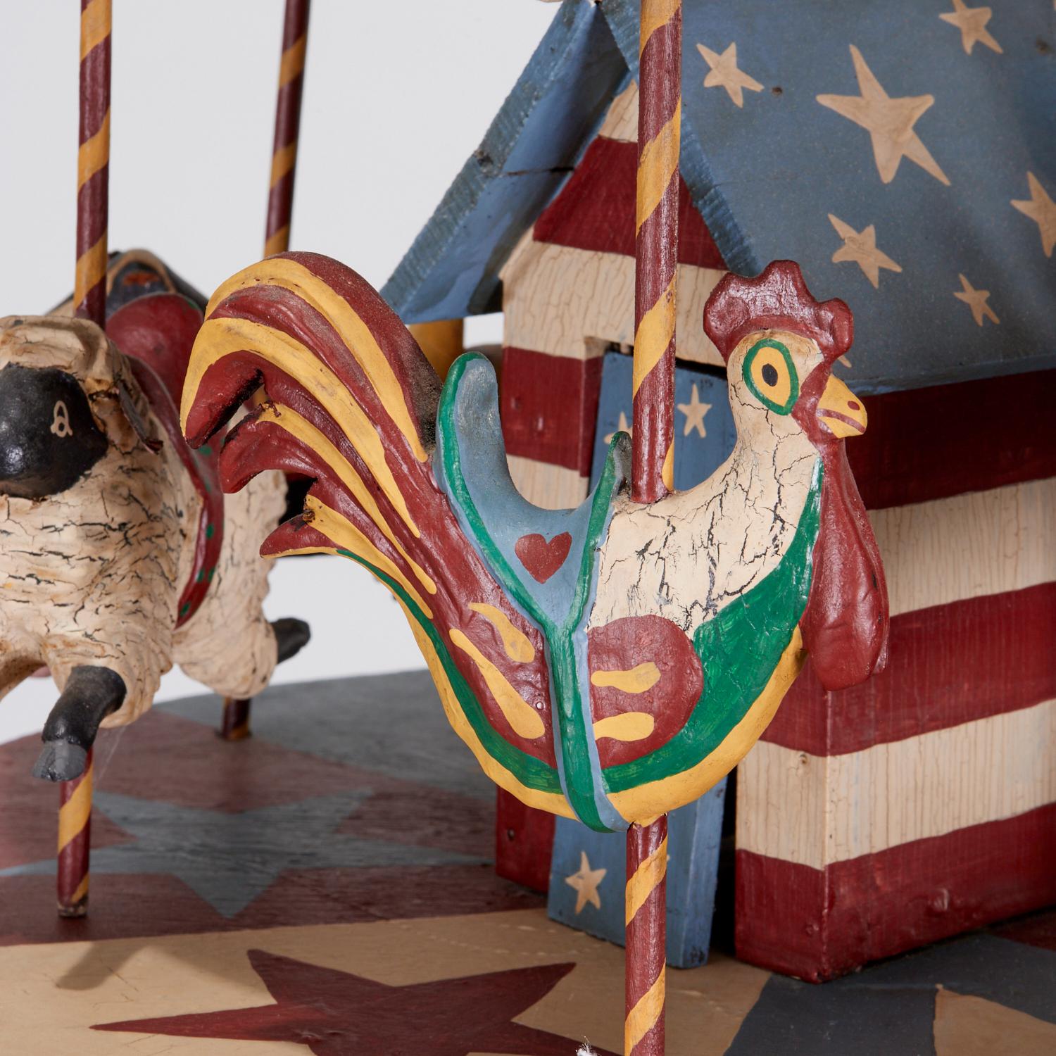 Large 20th C. Americana Folk Art Carousel with Painted Farm Animals For Sale 4