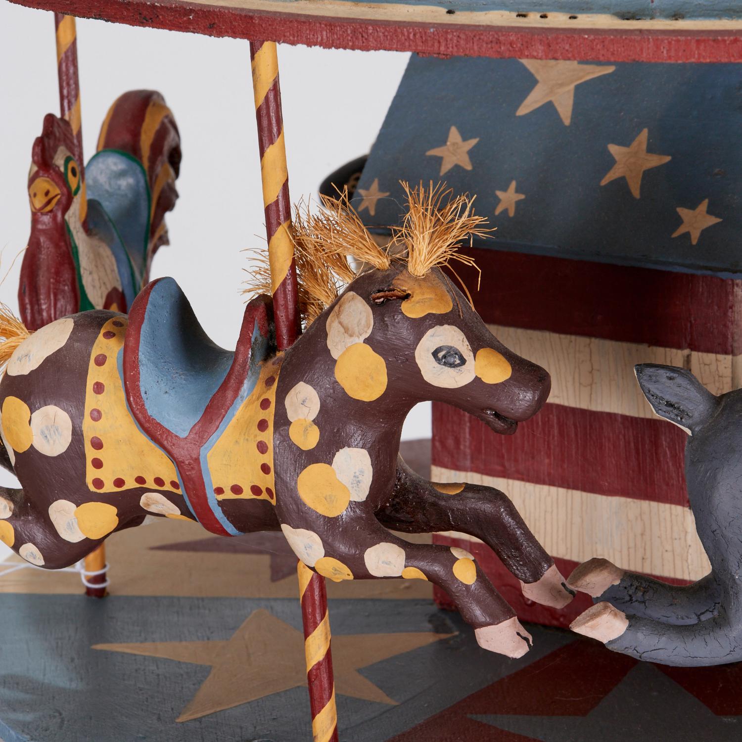 Large 20th C. Americana Folk Art Carousel with Painted Farm Animals For Sale 5