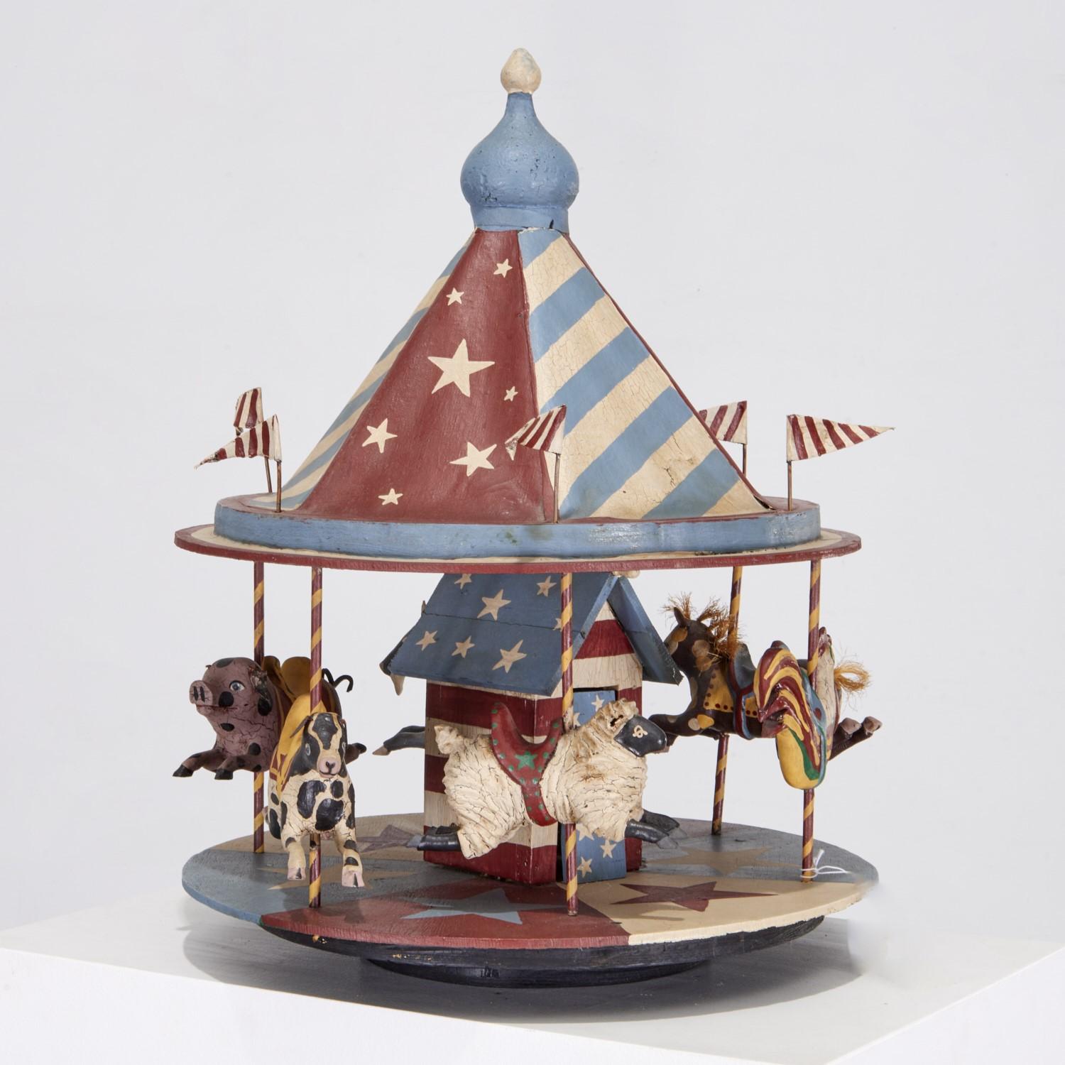 Large 20th C. Americana Folk Art Carousel with Painted Farm Animals For Sale 8