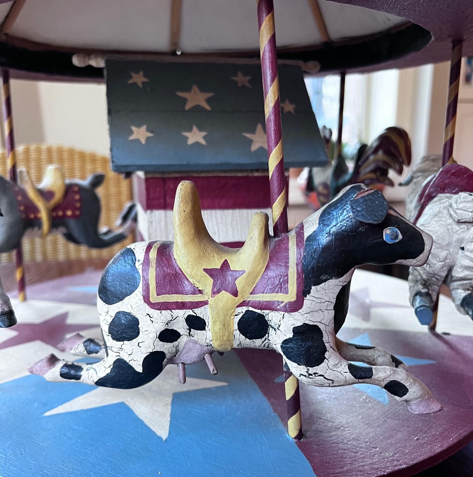 Large 20th C. Americana Folk Art Carousel with Painted Farm Animals For Sale 2
