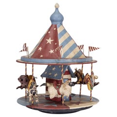 Large 20th C. Americana Folk Art Carousel with Painted Farm Animals