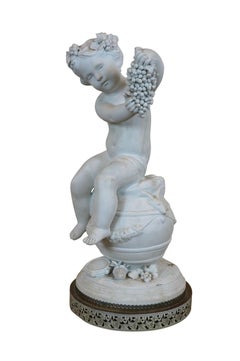 Large 20th C. French Porcelain Bisque Bacchus With Grapes Sculpture by Fagotto