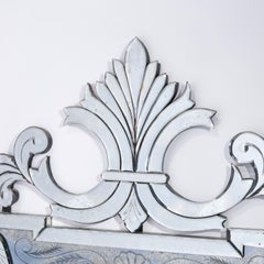 Large 20th C. Italian Venetian Style Double Side Scroll Pediment Top Wall Mirror