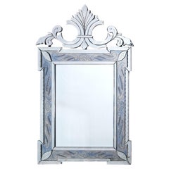 Large 20th C. Italian Venetian Style Double Side Scroll Pediment Top Wall Mirror