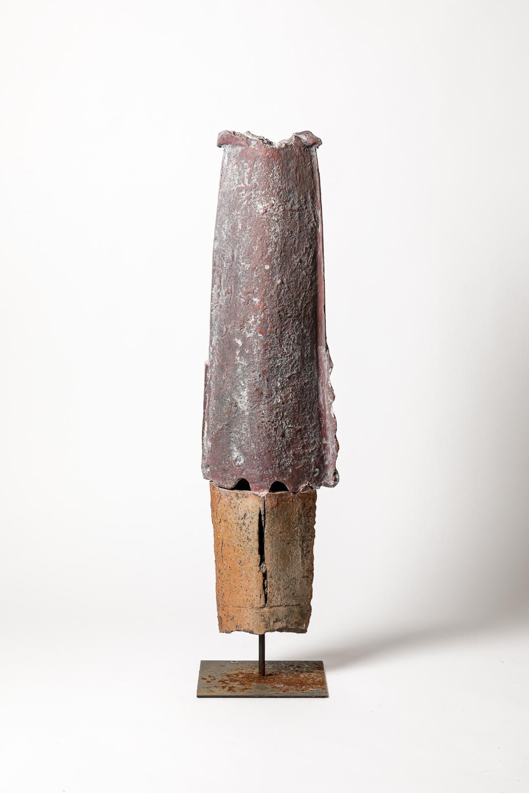 Camille Virot 

Realised circa 1980 - signed et the base

Large abstract ceramic sculpture - mask sculpture 

original perfect condition

Metal base will be refreshed in black 

Unique piece inside or outside sculpture

Height 87 cm
Large 20