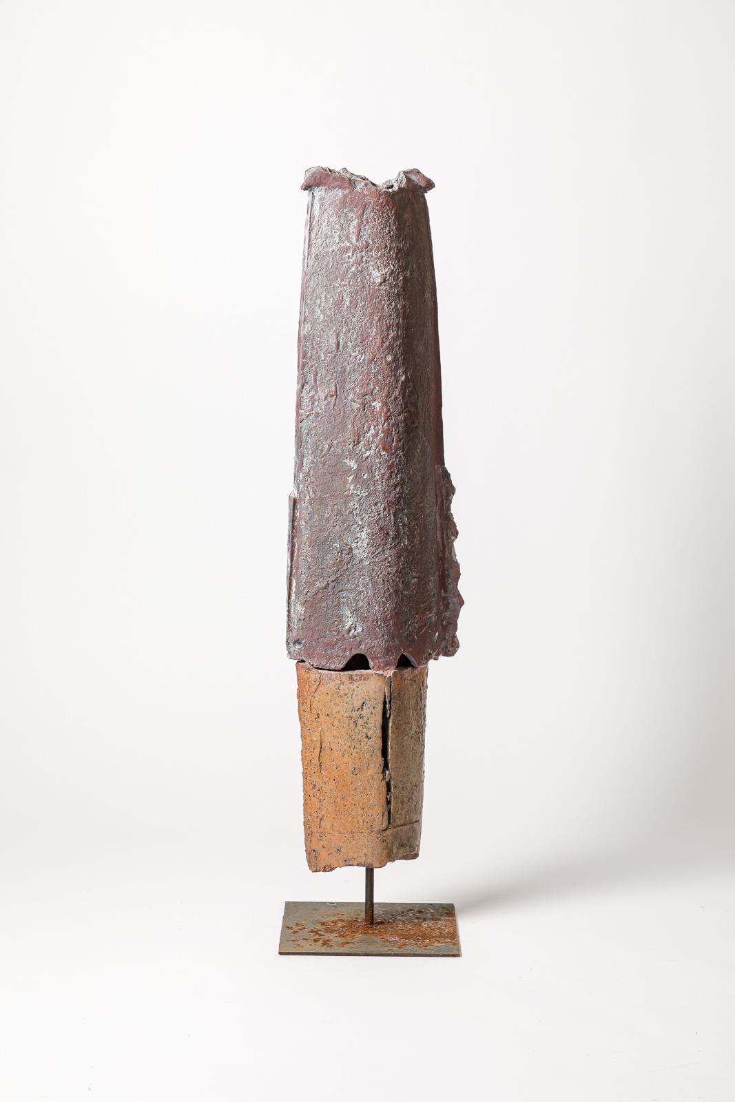 Modern Large 20th century abstract ceramic mask sculpture by Camille Virot 87 cm For Sale