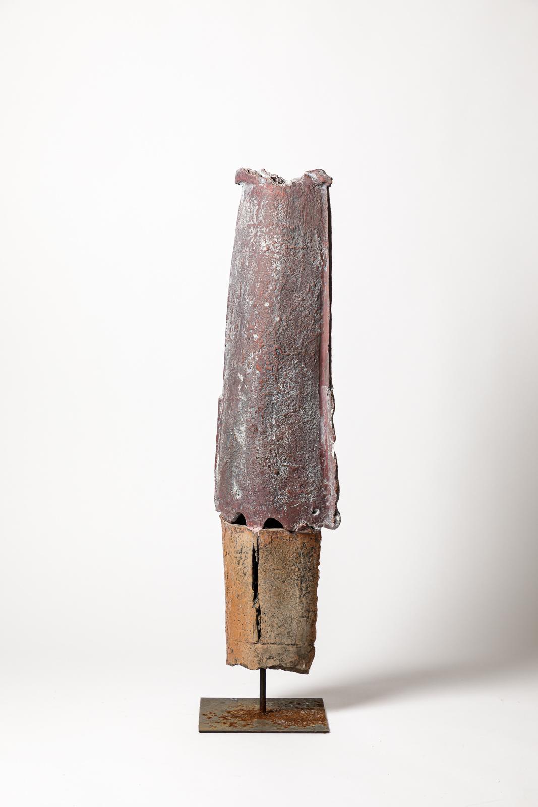 20th Century Large 20th century abstract ceramic mask sculpture by Camille Virot 87 cm For Sale