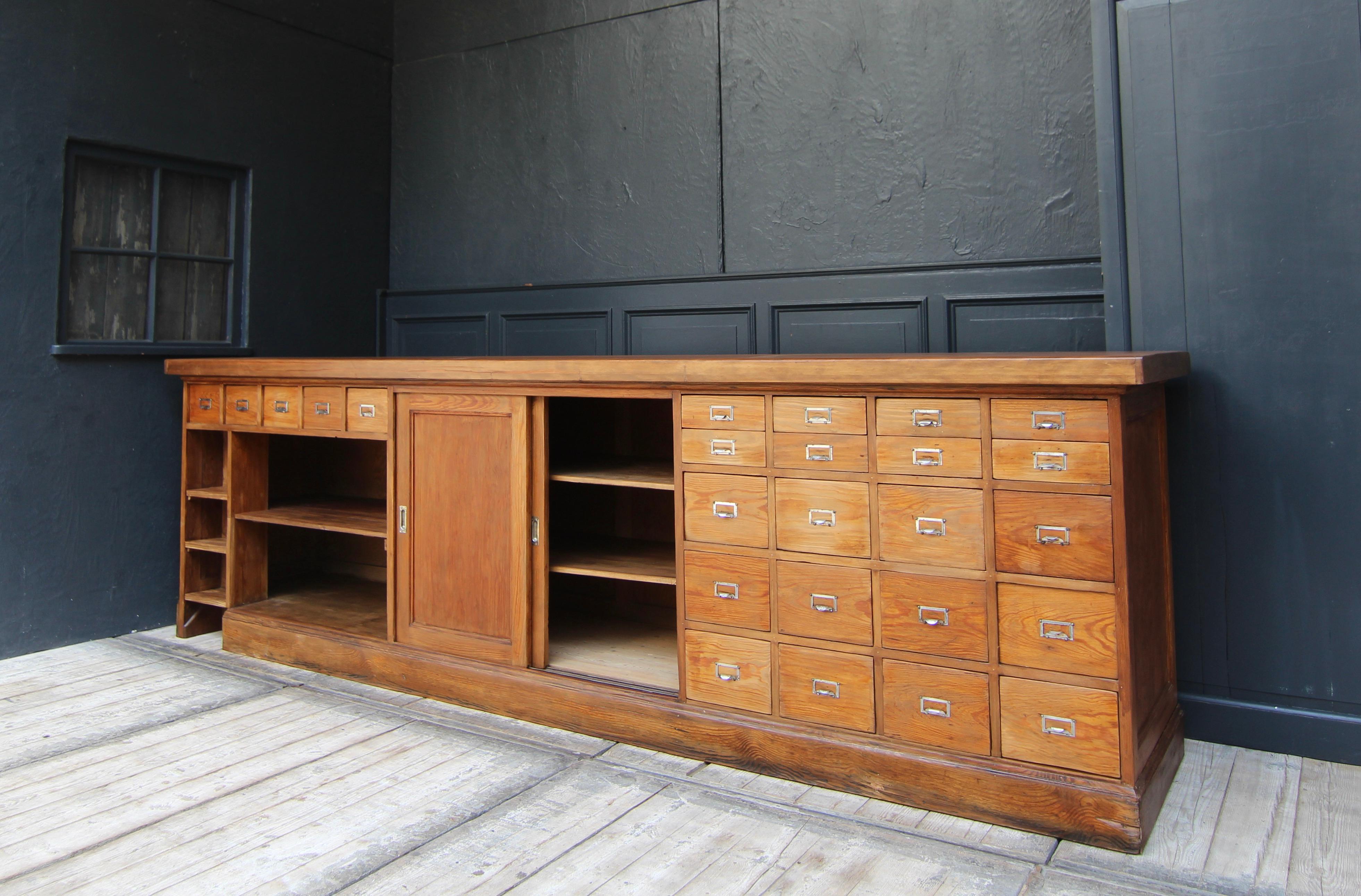 European Large 20th Century Apothecary Shop Counter with Drawers