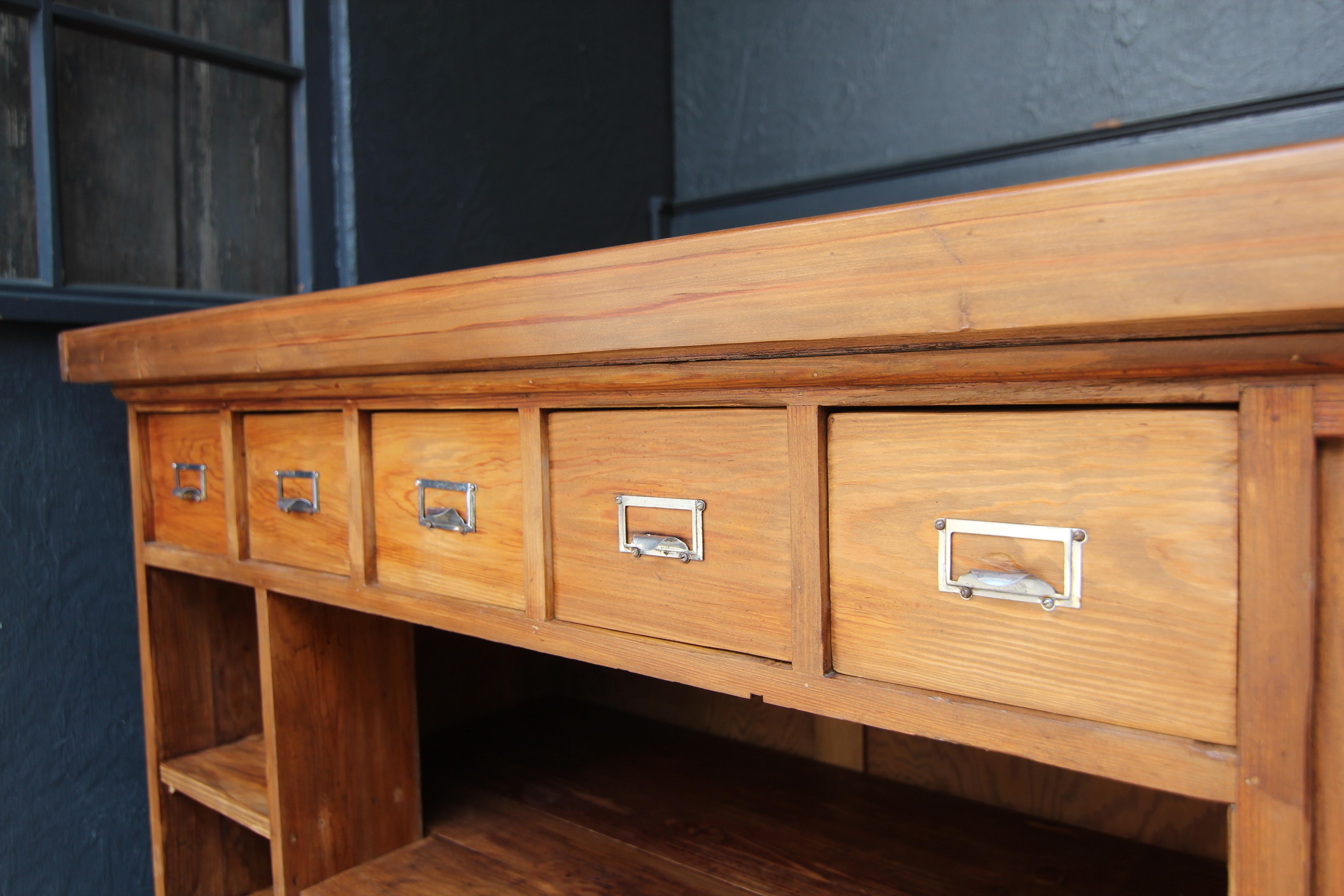 Pine Large 20th Century Apothecary Shop Counter with Drawers