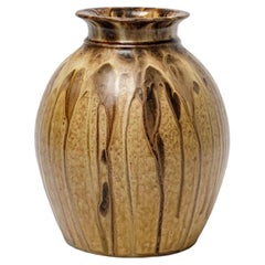 Vintage Large 20th century art deco black and brown ceramic vase by J Talbot La Borne