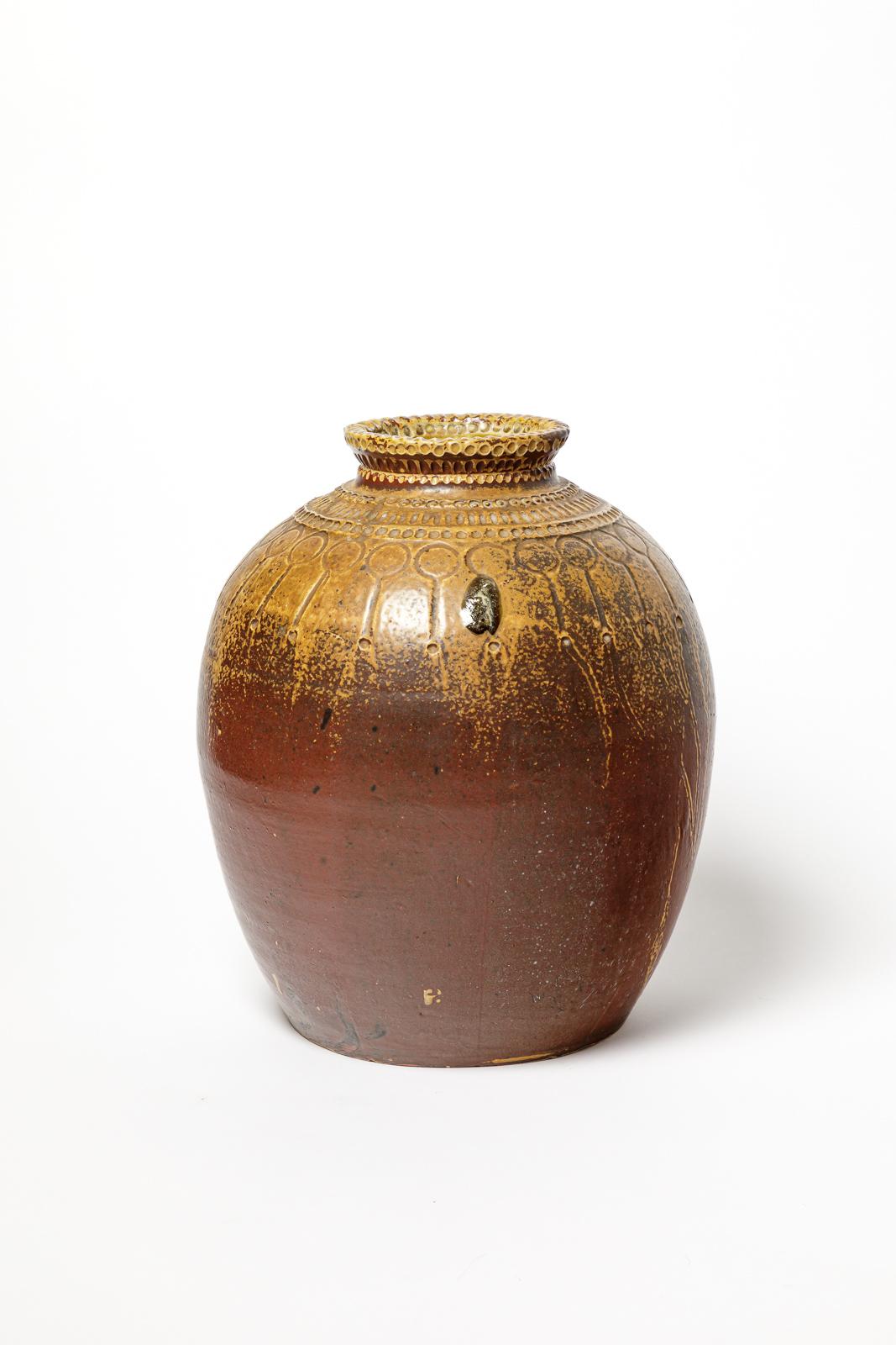 Grande vaso in ceramica marrone art déco del XX secolo di Joseph Talbot La Borne 1940 In condizioni ottime in vendita a Neuilly-en- sancerre, FR