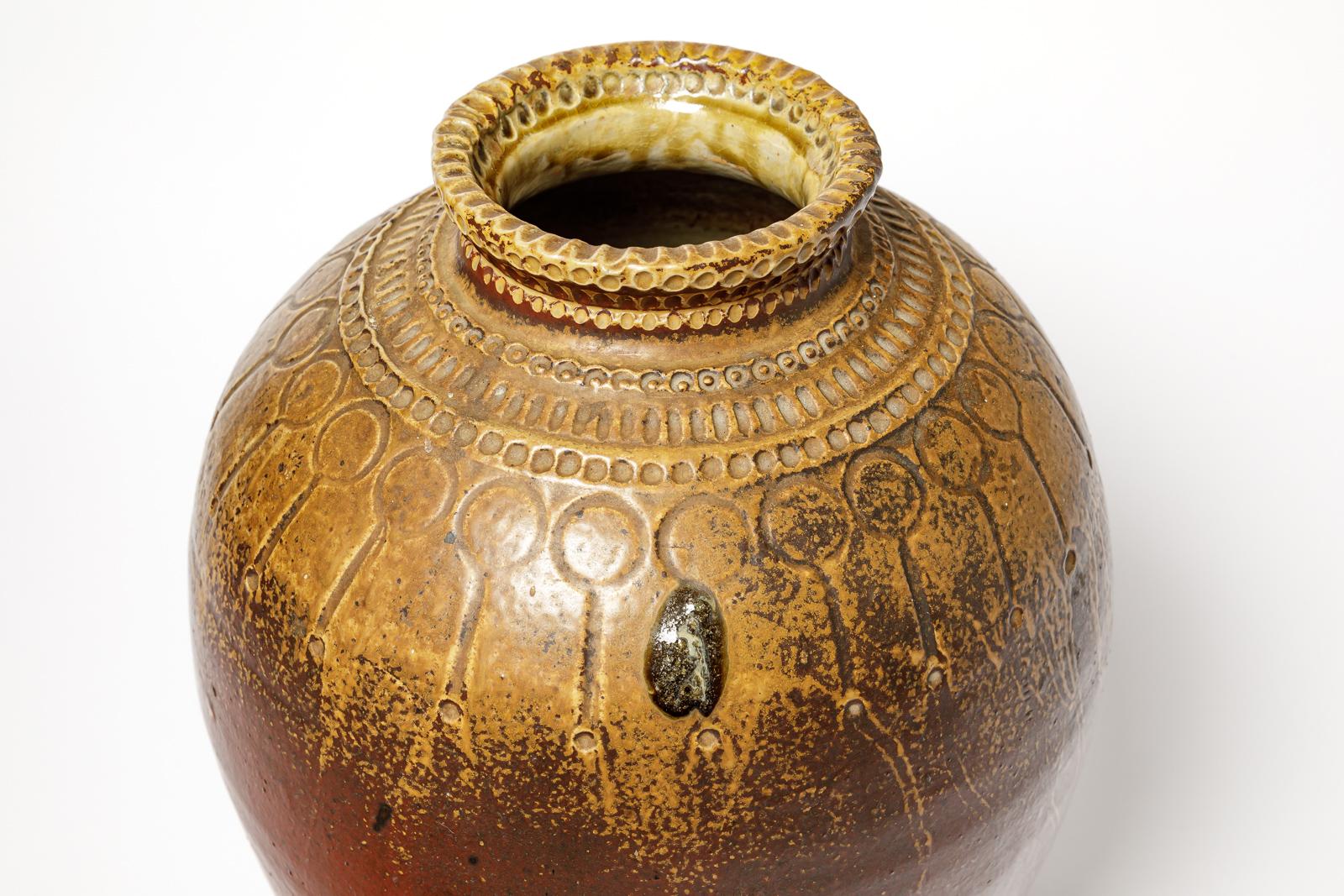 Ceramica Grande vaso in ceramica marrone art déco del XX secolo di Joseph Talbot La Borne 1940 in vendita