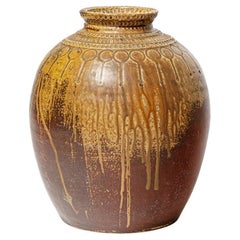 Large 20th century art deco brown ceramic vase by Joseph Talbot La Borne 1940