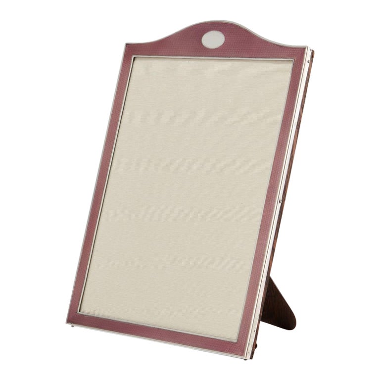 Large 20th Century Art Deco Sterling Silver 
Guilloche Enamel Photo Frame 1927