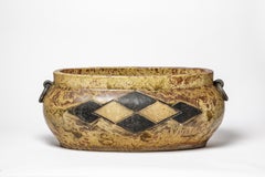 Large 20th century art deco stoneware brown black ceramic planter vase 75 cm