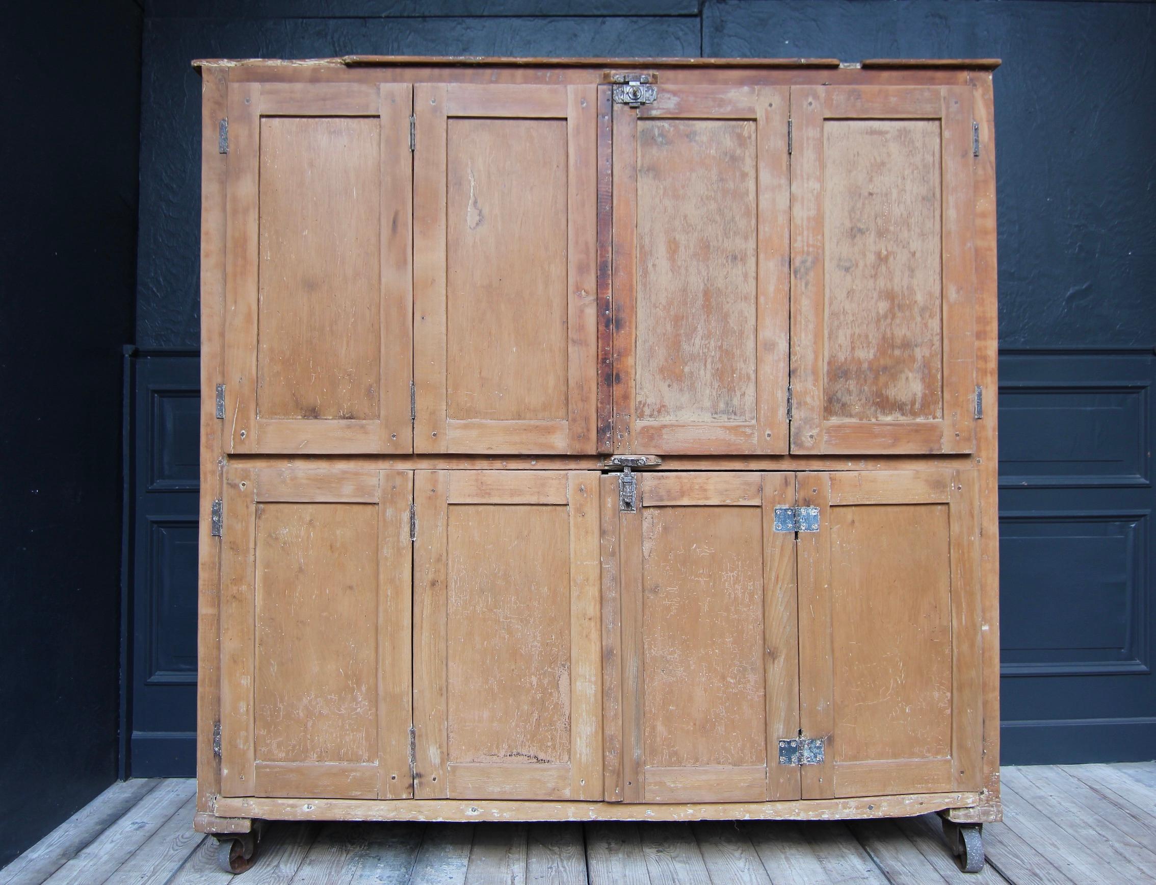 Industrial Large 20th Century Bakery Cabinet on Castors For Sale