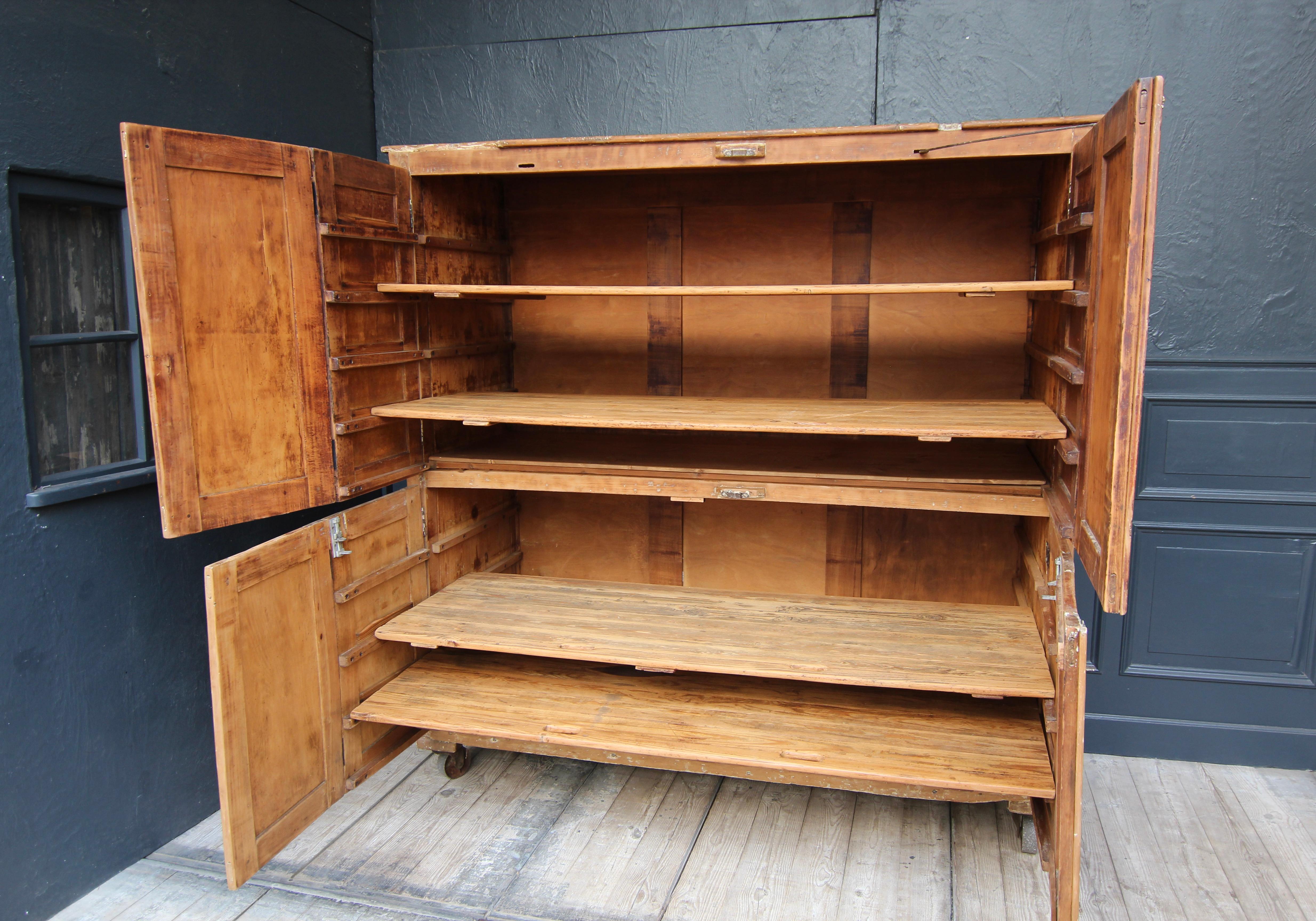 Large 20th Century Bakery Cabinet on Castors For Sale 3