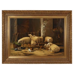 Grand tableau baroque du 20e siècle avec cadre en bois doré, Belgique 1991