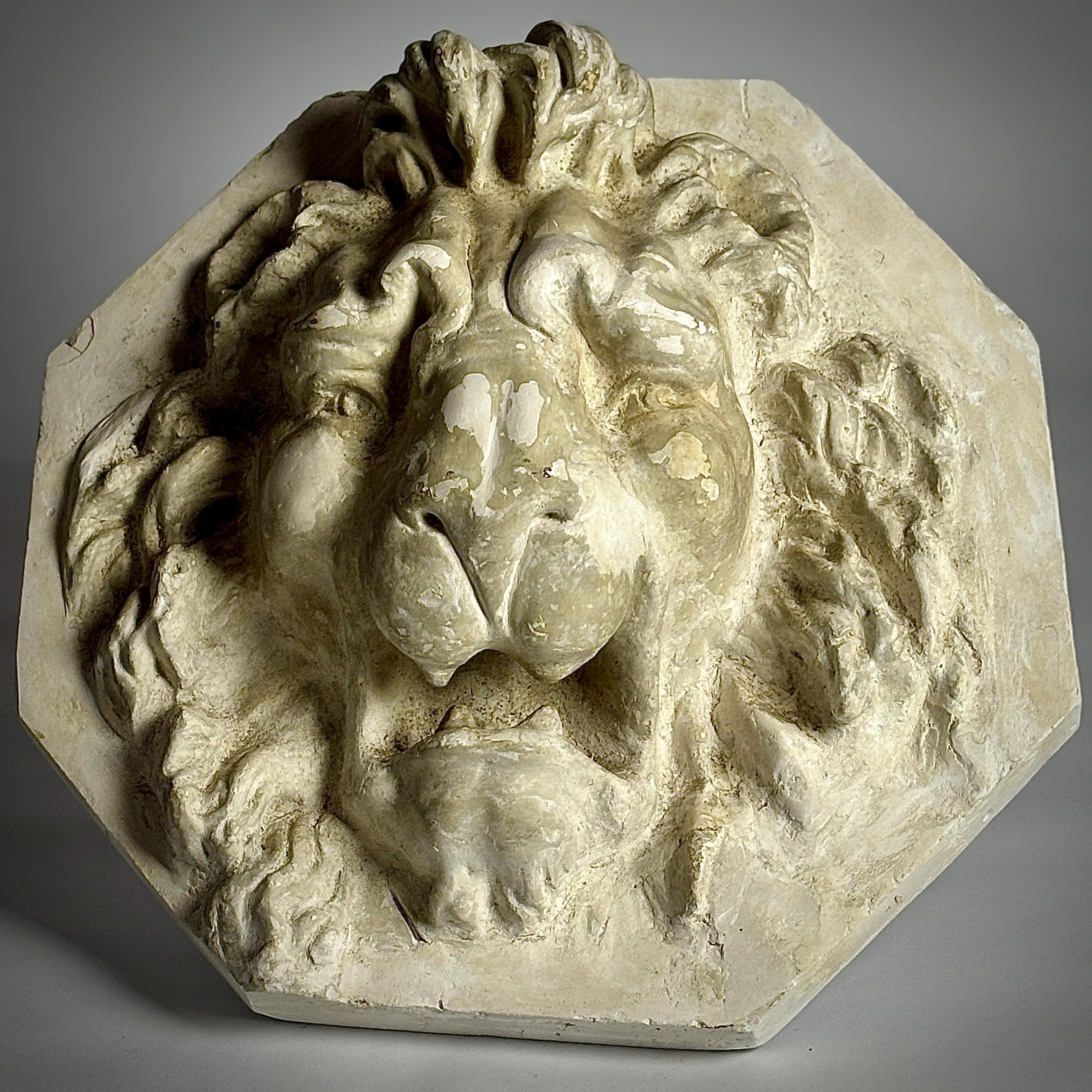 Gran máscara de león de escayola en bajorrelieve del siglo XX Belga en venta
