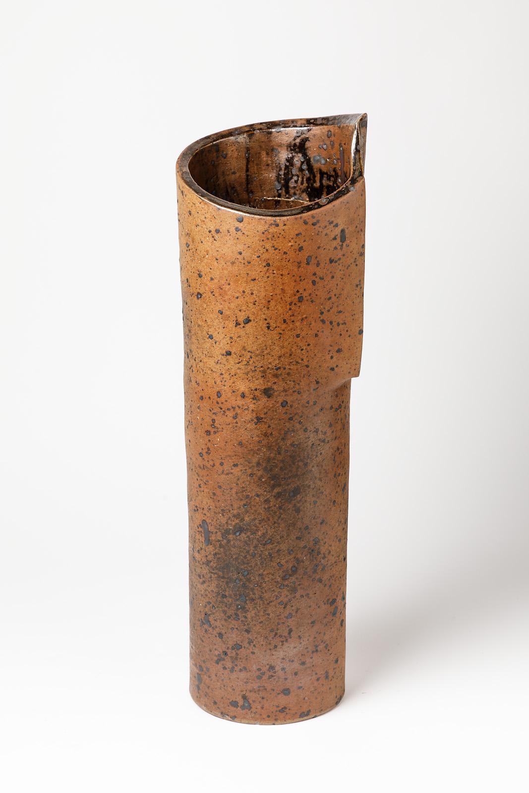Mid-Century Modern Large 20th Century Black and Brown Stoneware Ceramic Vase by Valentin Digan