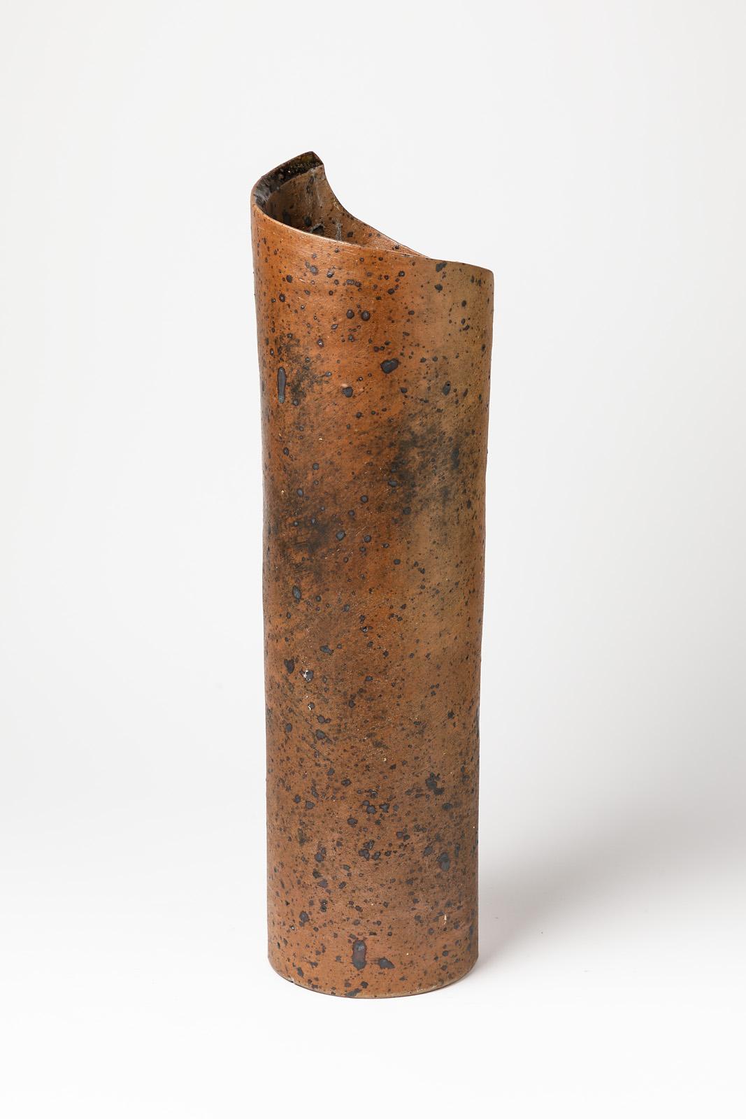 Large 20th Century Black and Brown Stoneware Ceramic Vase by Valentin Digan In Excellent Condition In Neuilly-en- sancerre, FR
