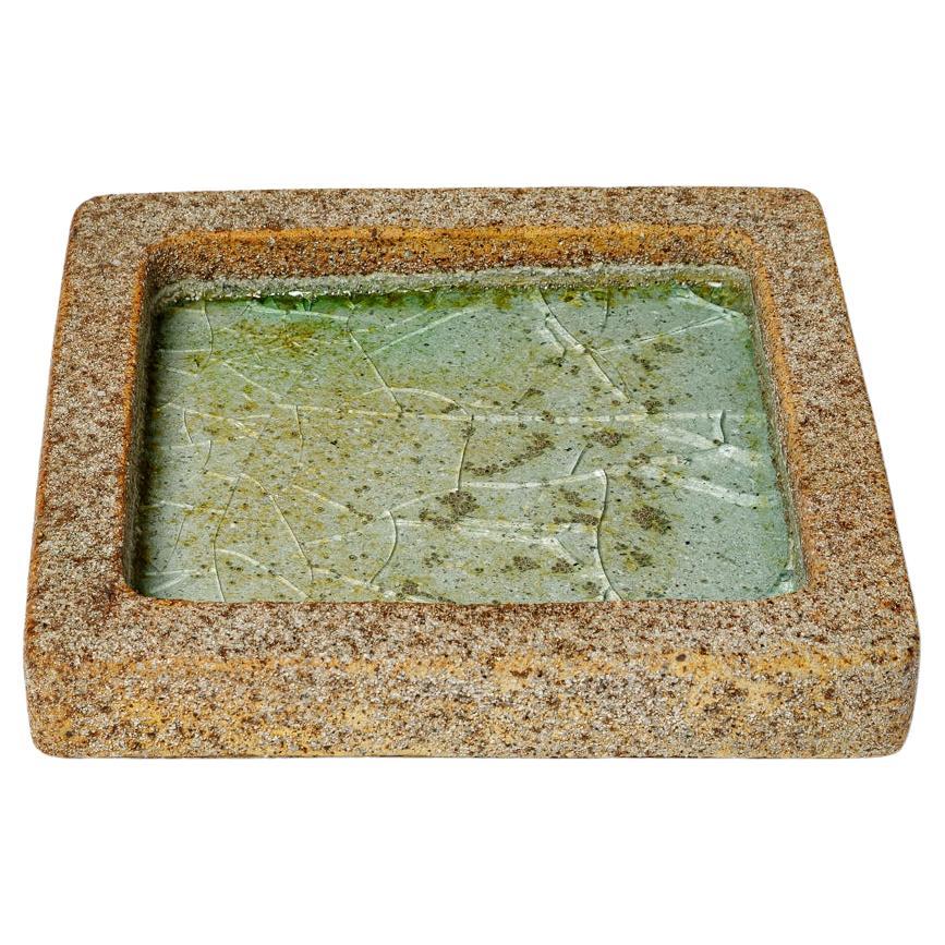 Grande piatto o vide poche in ceramica marrone e verde del XX secolo di Annick Lodereau in vendita