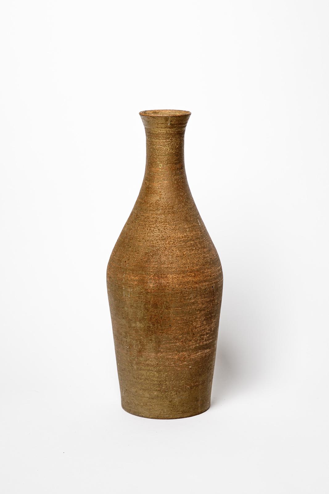 Grande vaso da terra o da tavolo in gres marrone del XX secolo firmato 1950 45 cm In condizioni ottime in vendita a Neuilly-en- sancerre, FR