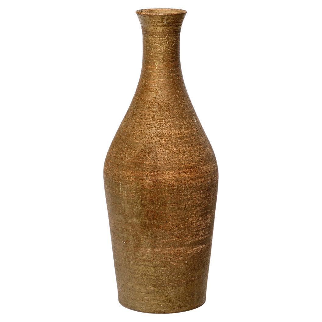Große Vase aus braunem Steingut des 20. Jahrhunderts, signiert 1950, 45 cm, Boden- oder Tischkeramik