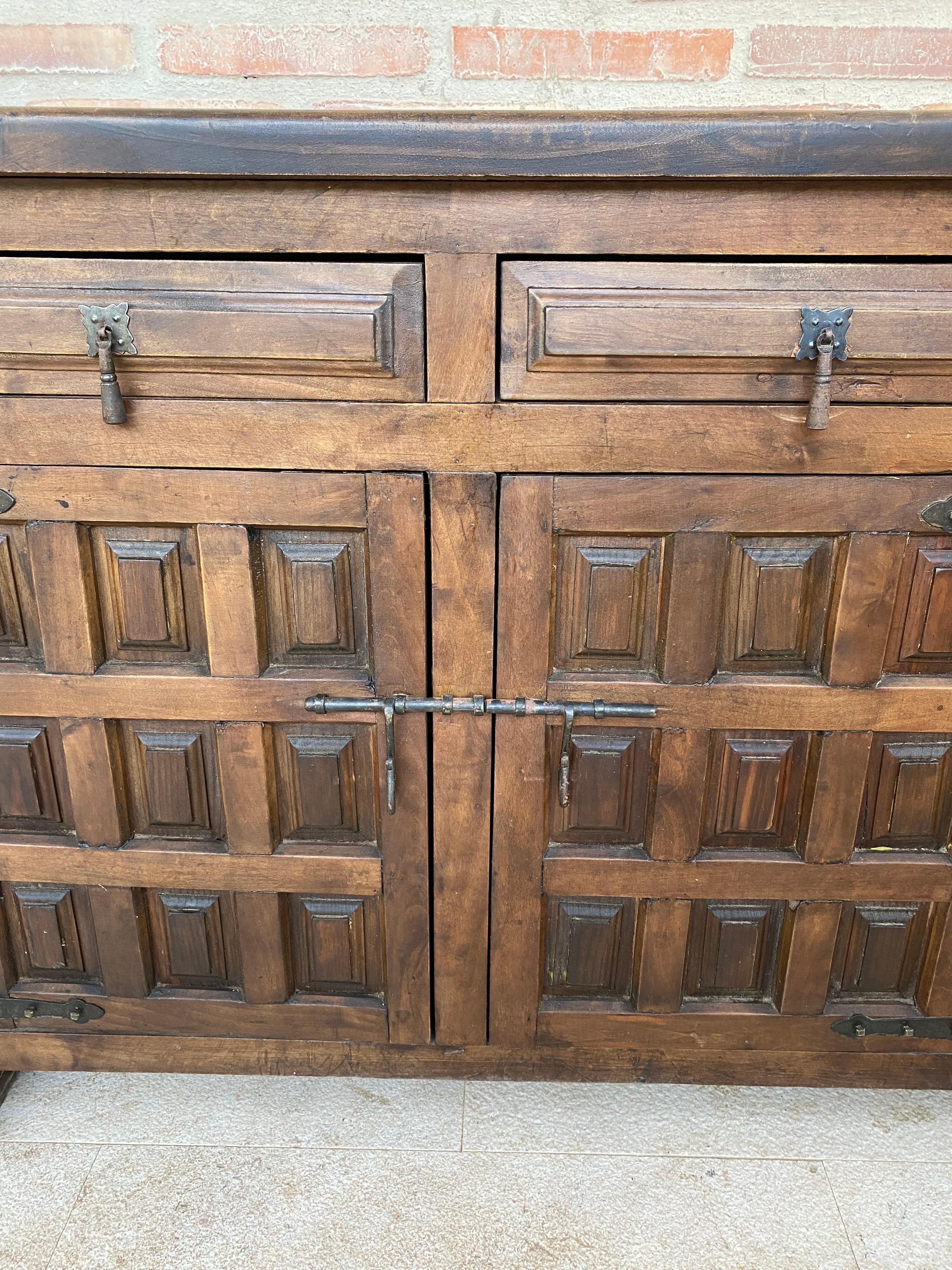 Large 20th Century Catalan Spanish Baroque Carved Walnut Tuscan Credenza or Buff 6