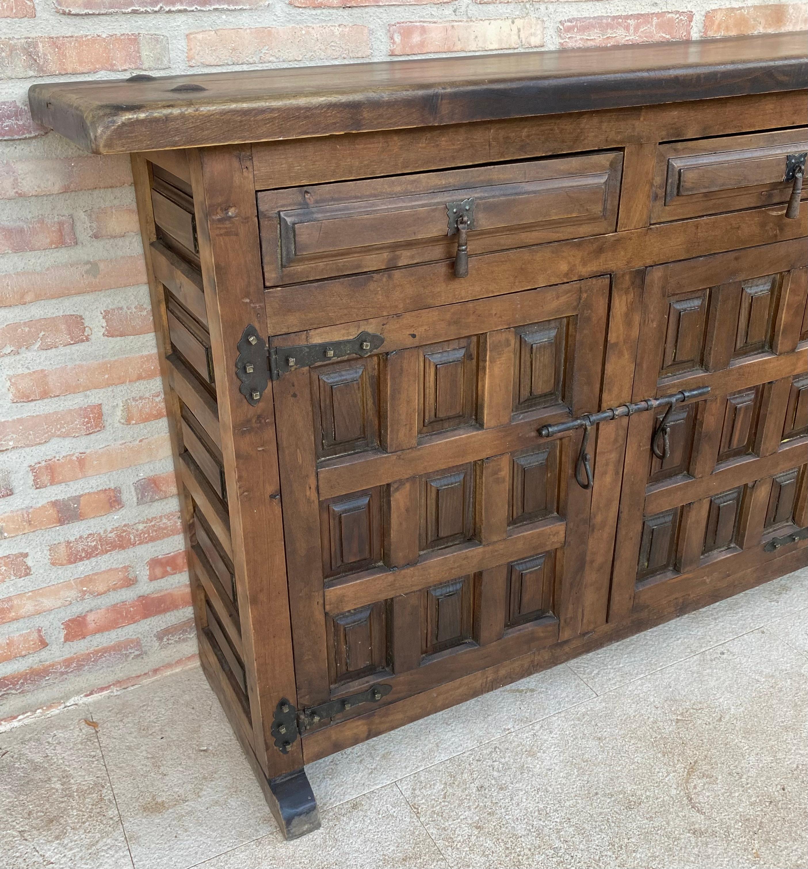 Large 20th Century Catalan Spanish Baroque Carved Walnut Tuscan Credenza or Buff 5