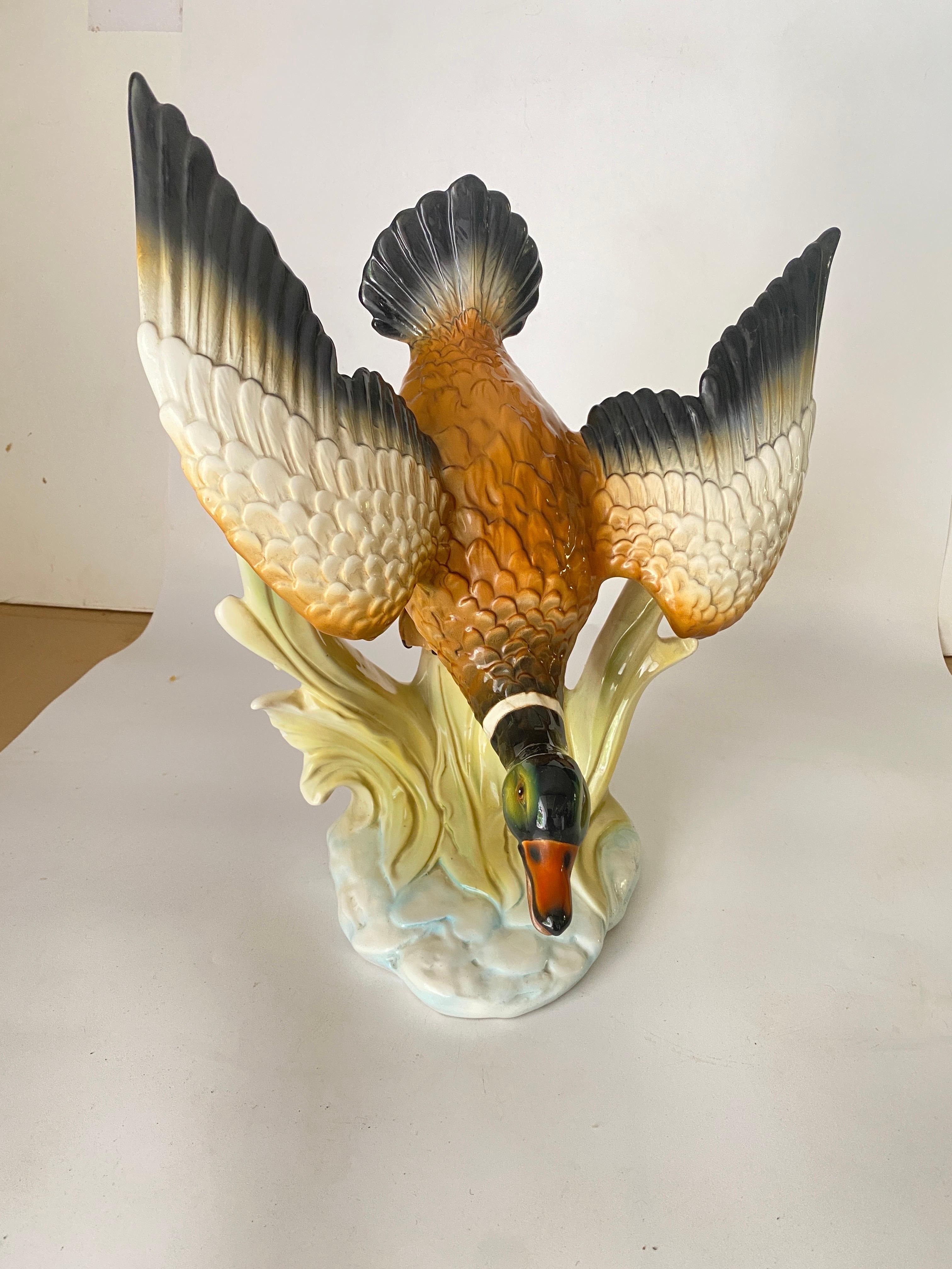 Large 20th Century Ceramic Flying Duck In the Style of  Delphin Massier Brown.. For Sale 6